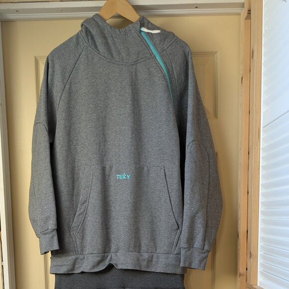 TUXY One Piece Jumpsuit Sweatsuit Womens XXL Gray Teal Jogger Sweats Lounge Cozy - Picture 1 of 15